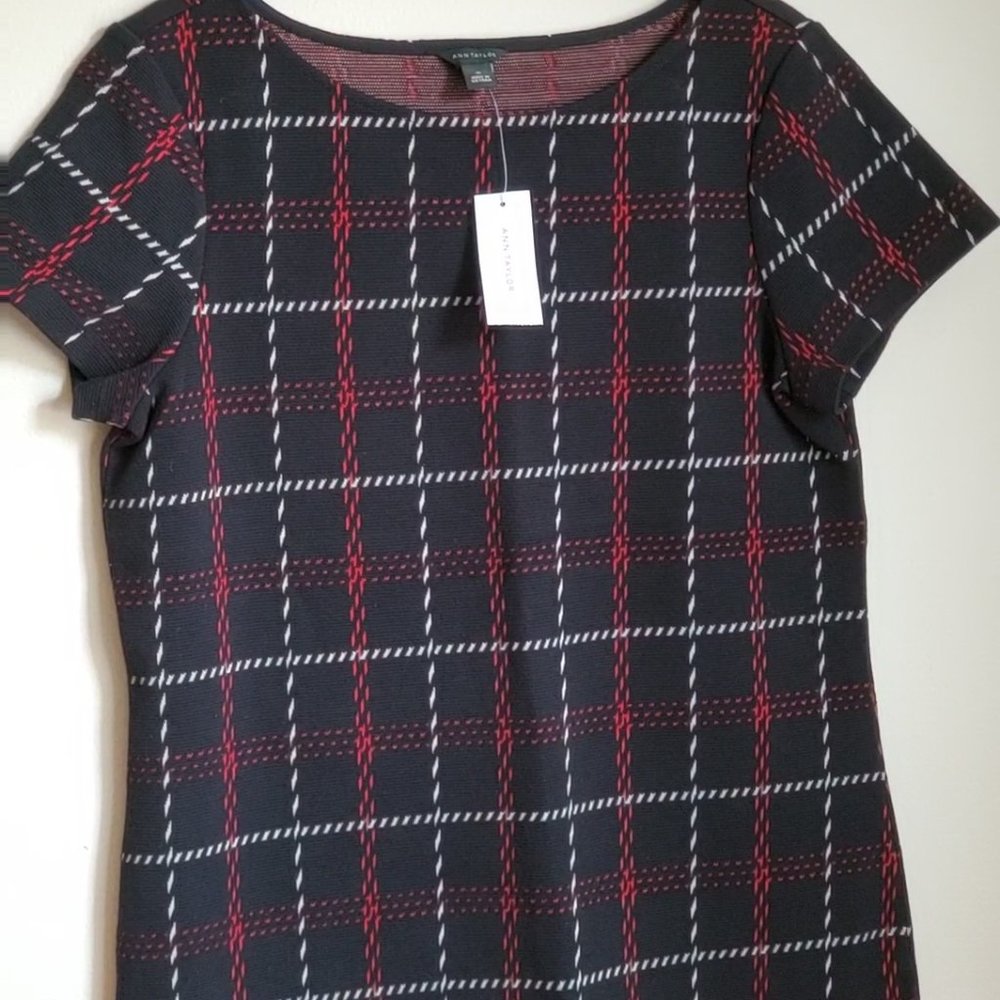 Ann Taylor Set short Sleeve Top and Skirt, black Plaid, Medium NWT - Picture 7 of 12